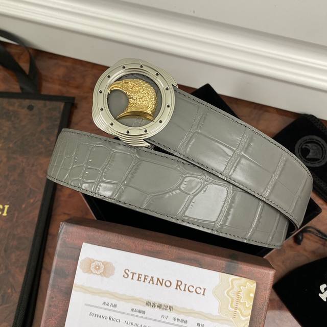 Stefano ～Ricci 顶级品質 精品經典原版鹰头手工镶钻鋼扣 底桥雕刻Logo原版压纹牛皮進口底皮-寬度38毫米