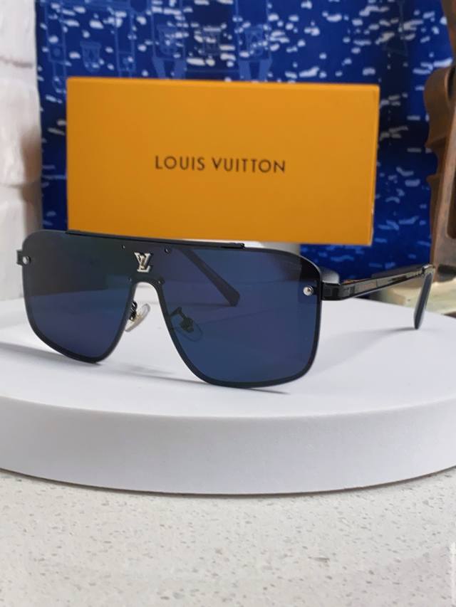 Louisvuitton路易威登 2025跨境新款欧美一体片男士长框太阳镜 时尚无框墨镜 百搭遮阳 开车必备