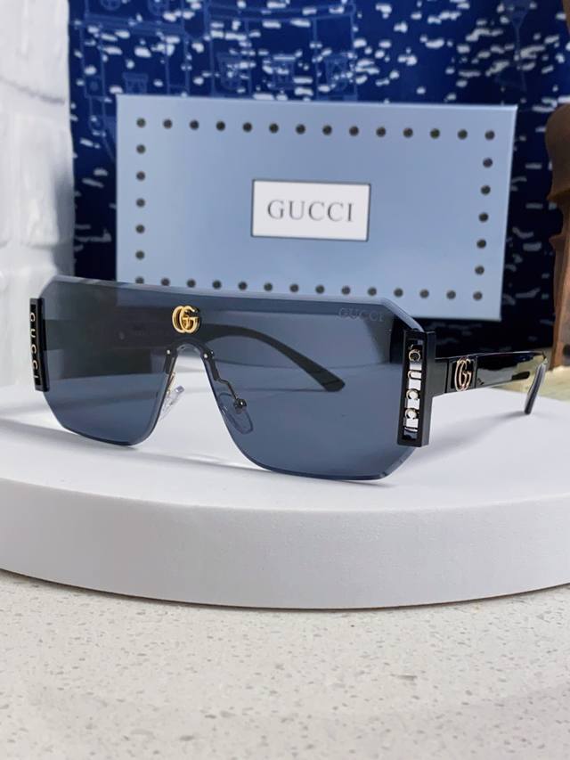Gucci古奇 2025新款欧美范时尚偏光潮流太阳眼镜无框开车连体墨镜 男女通用