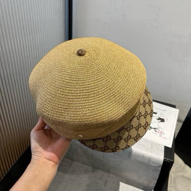 Gucci古奇鸭舌军帽，骑士帽，头围58Cm