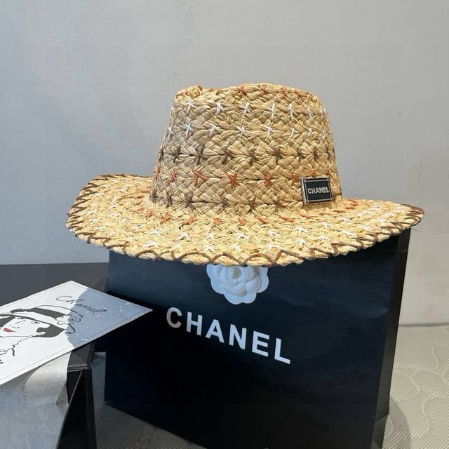 Chanel香奈儿拉菲草骑士帽，遮阳鸭舌帽，头围57Cm