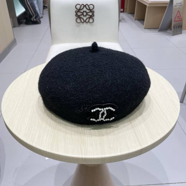 Chanel香奈儿休闲文艺画家加厚立体羊毛贝雷复古帽款蓓蕾帽秋冬季的帽子显脸小