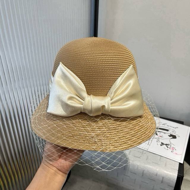 Chanel香奈儿网纱盆帽，高级Pp草制作，头围57Cm