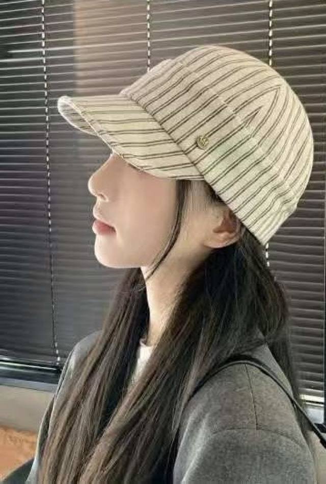 芬迪Fendl日系文艺复古条纹八角帽女宽帽檐显脸小时髦贝雷帽鸭舌报童帽