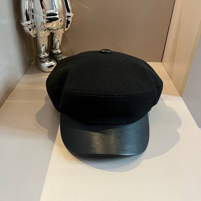 爱马仕Hermes毛呢新款鸭舌军帽，头围57Cm