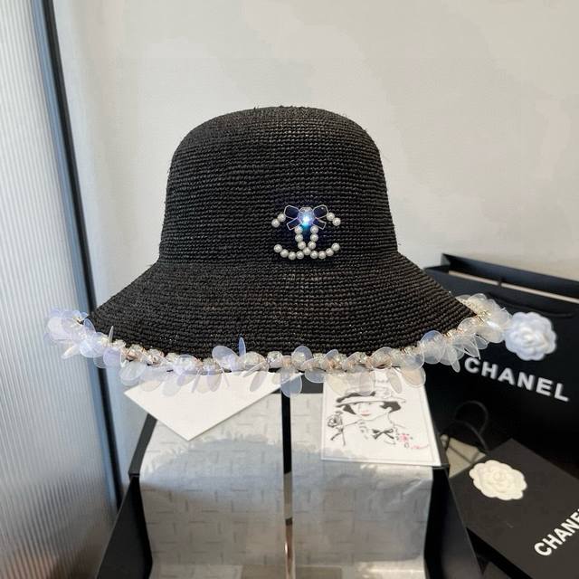 Chanel香奈儿拉菲草帽 ，纯手工钩织，高端定制，头围57Cm