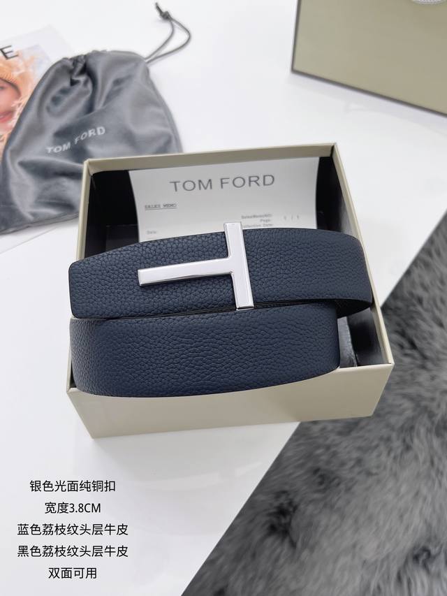 汤姆福特 原单货品 宽度 3.8Cm 经典荔枝纹头层牛皮，双色搭配，双面可用。 经典T字形纯铜扣头 多色可选