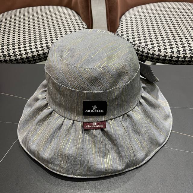 蒙囗Moncler 2025新款帽子纯色彩胶蝴蝶结渔夫帽户外防紫 外线太阳帽夏季遮阳帽