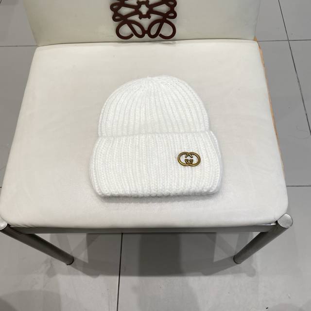 Gucci古奇兔毛毛线帽女秋冬韩国大头围黑色帽子日系显脸小针织线帽宽松冷帽