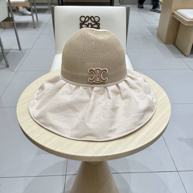 塞琳Celine新款夏天帽子女针织网眼蝴蝶结空顶防晒遮阳帽海滩亮片大沿太阳帽