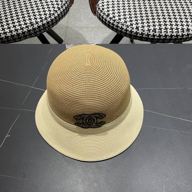 香奈儿Chanel双层蝴蝶结装饰草帽女帽子夏遮阳帽 防晒帽优雃出游度假防晒渔夫帽