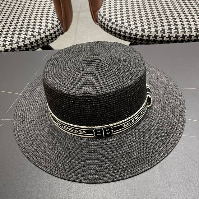 巴黎世家Balenciaga 春新款英伦平顶 韩版休闲遮阳防晒草帽 时尚百搭色，网红爆款 出门必备