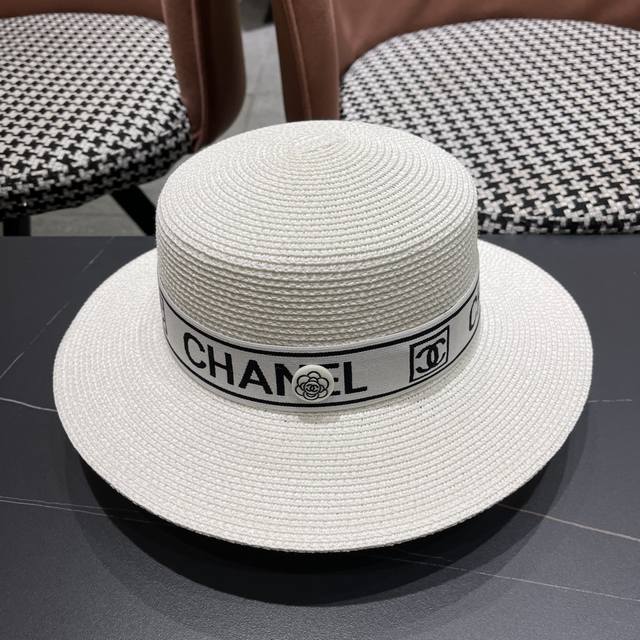 Chanel香奈儿经典小平顶，平顶草帽 礼帽，头围57Cm