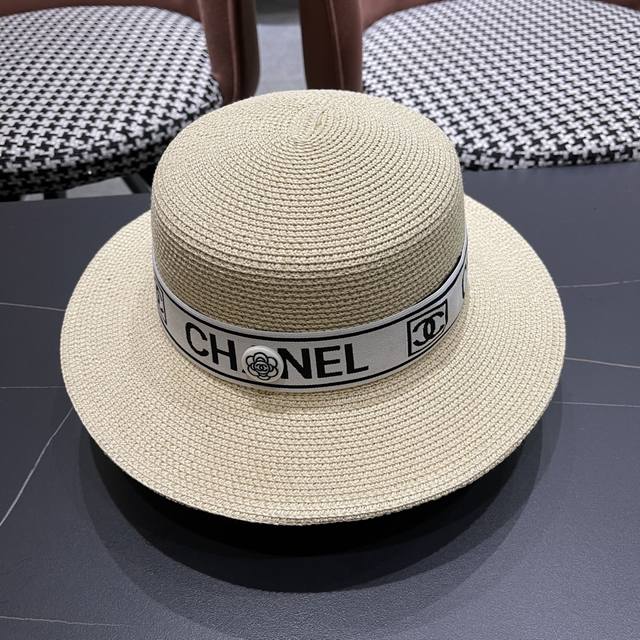 Chanel香奈儿经典小平顶，平顶草帽 礼帽，头围57Cm