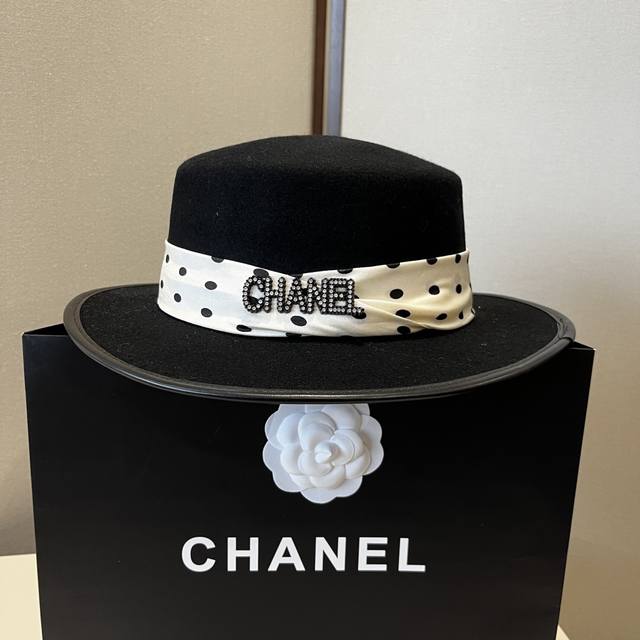 Chanel香奈儿新款羊毛礼帽，平顶礼帽，百分百羊毛面料%，头围57Cm