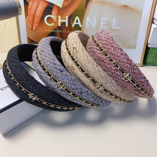Chanel小香 Chanel发箍 宽版粗尼链条Logo轻奢风发箍气质百搭小仙女必入单品名媛风十足～宝藏款 闭眼入推荐款 单个