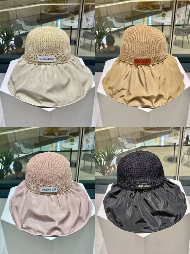 Dior 迪奥 夏季黑胶蝴蝶结渔夫帽子女防紫外线大檐遮脸太阳帽