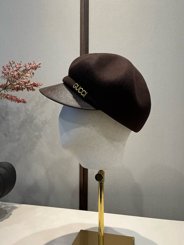 Gucci古奇秋冬新款羊毛鸭舌军帽，百分百羊毛面料，头围57Cm