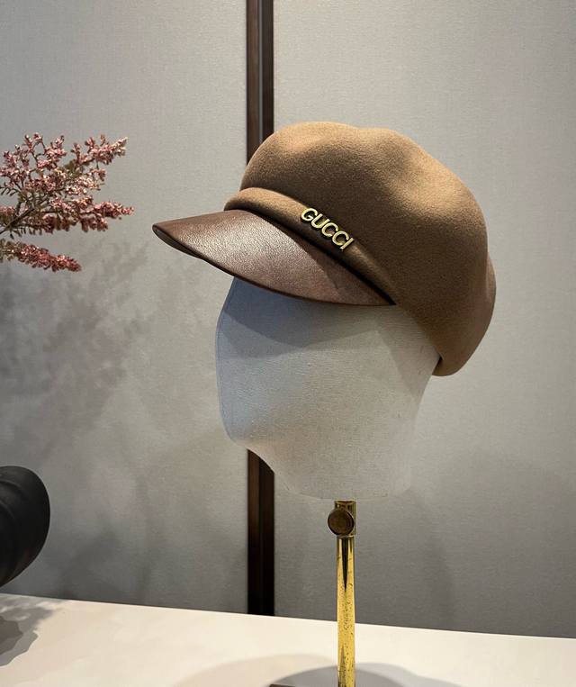 Gucci古奇秋冬新款羊毛鸭舌军帽，百分百羊毛面料，头围57Cm