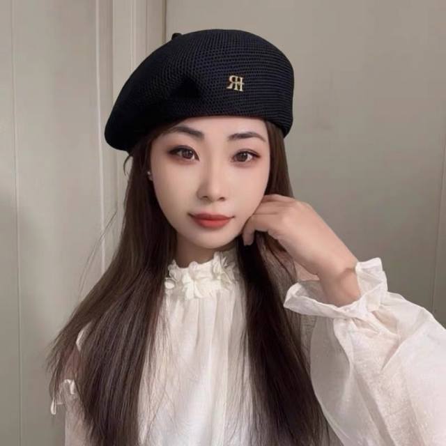 赛琳 2025 春夏薄款针织贝雷帽女韩版定型斜边边画家帽气质时尚百搭