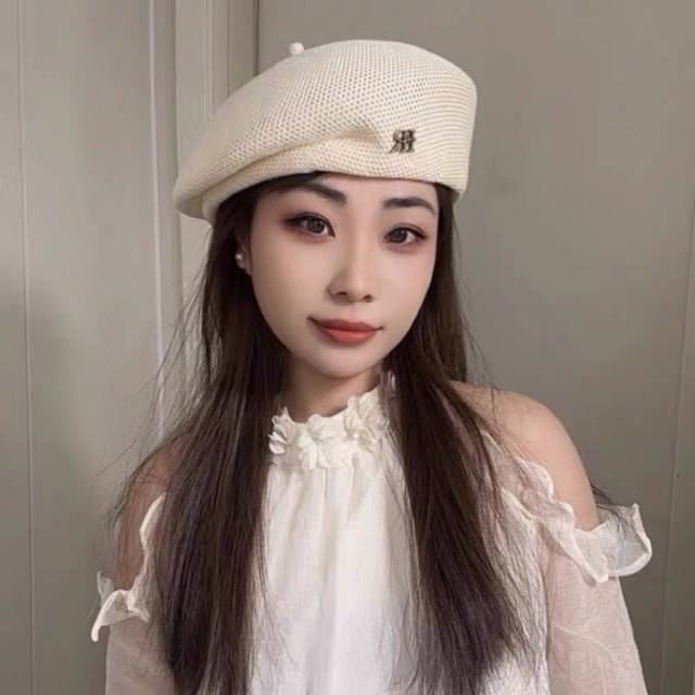 赛琳 2025 春夏薄款针织贝雷帽女韩版定型斜边边画家帽气质时尚百搭