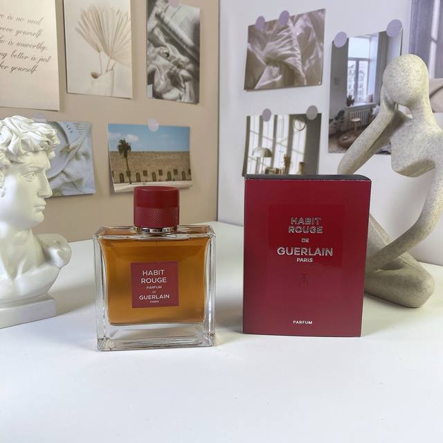 高端品质 娇兰满堂红香精女士 Ml Guerlain Habit Rouge Parfum, 调香师：Delphine Jelk 属性：男香 香调：木质东方调