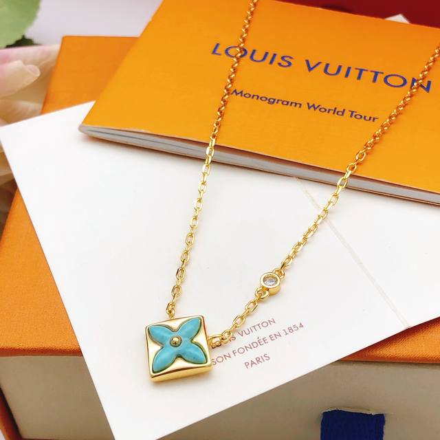 编号Lxl0267 Lv*最新款蓝色项链 一致Zp黄铜材质