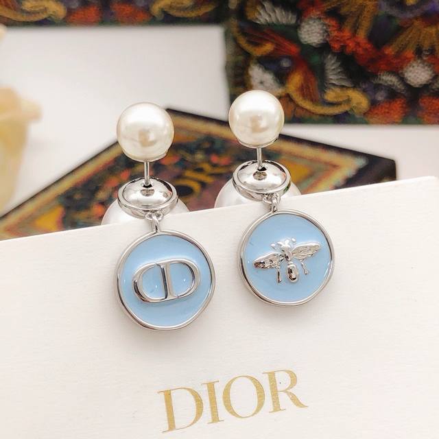 编号Ded0334 Dio*最新款大小珍珠圆形滴油蓝色 一致Zp黄铜材质