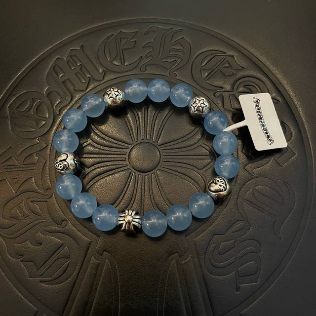 新款 专柜品质 Chrome Hearts克罗心 经典复古多元素海蓝宝手链手串，凹凸造型不同的花纹设计风格 呈现出与众不同 十字架 童军花是克罗心的志 所以更经