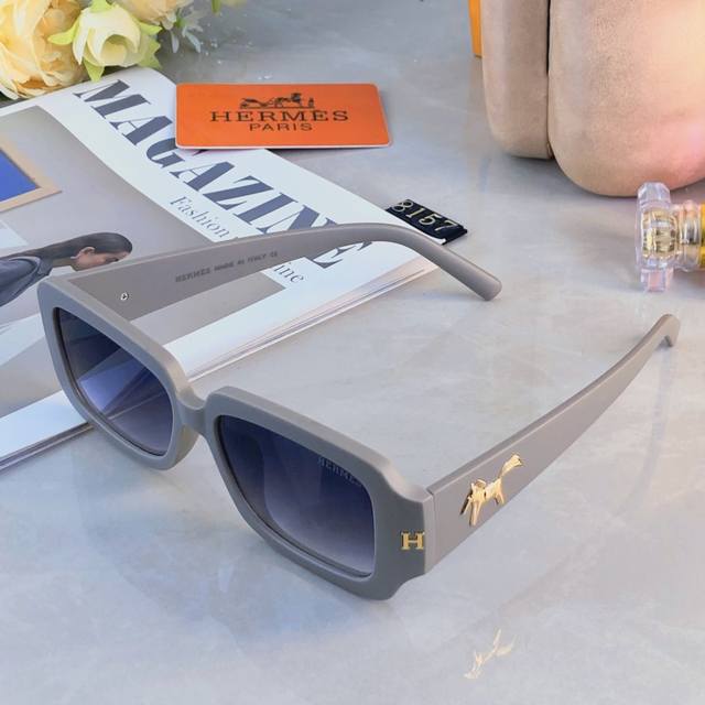 Herme*新品2025欧美气质款方形时髦小框防紫外线太阳眼镜女街拍墨镜