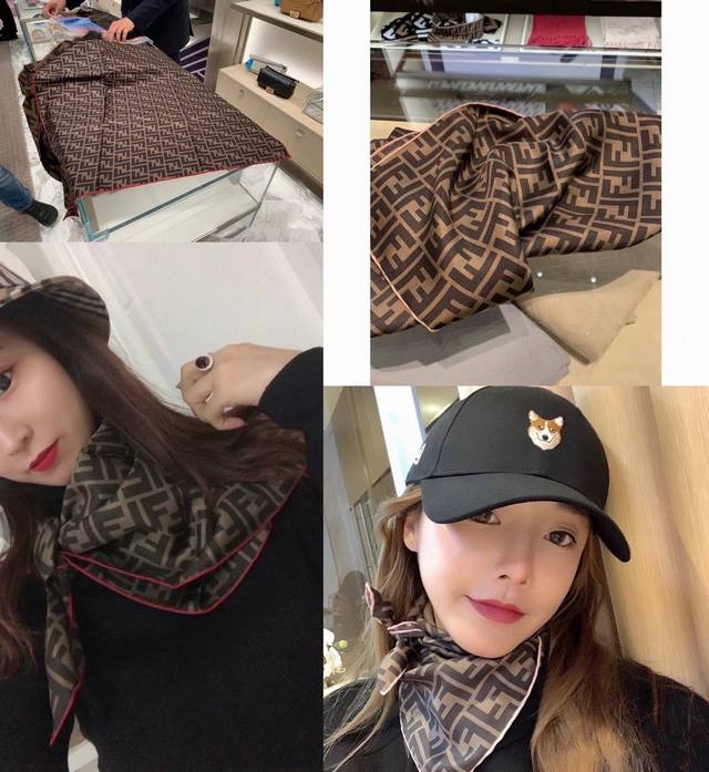 Fendi今年注定继续流行的Ff字母元素风格，时髦小姐姐推荐~非常适合日常。砂洗工艺斜纹真丝老花方巾，手感超级无敌舒服！！这个原版的Ff字体就不是纯色的！仔细看