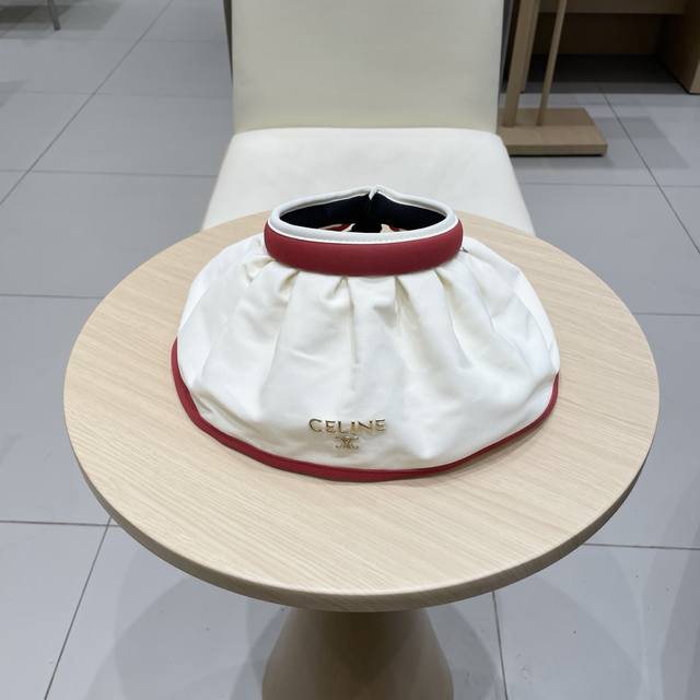 Celine塞琳户外防晒帽夏季防晒贝壳帽大帽檐遮阳发箍帽空顶黑胶贝壳帽子