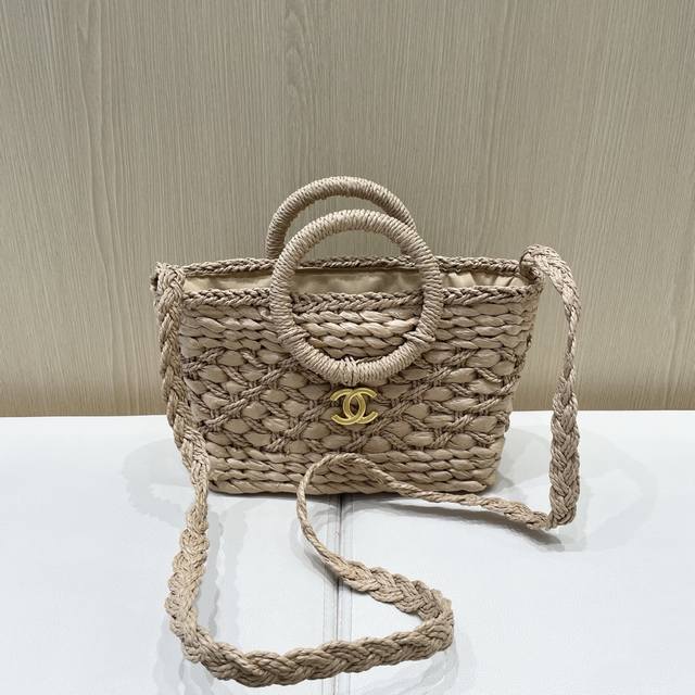 Chanel香奈儿草编包夏季日韩手提水桶包编织单肩包斜挎包2025新款小包包休闲包长28 宽18