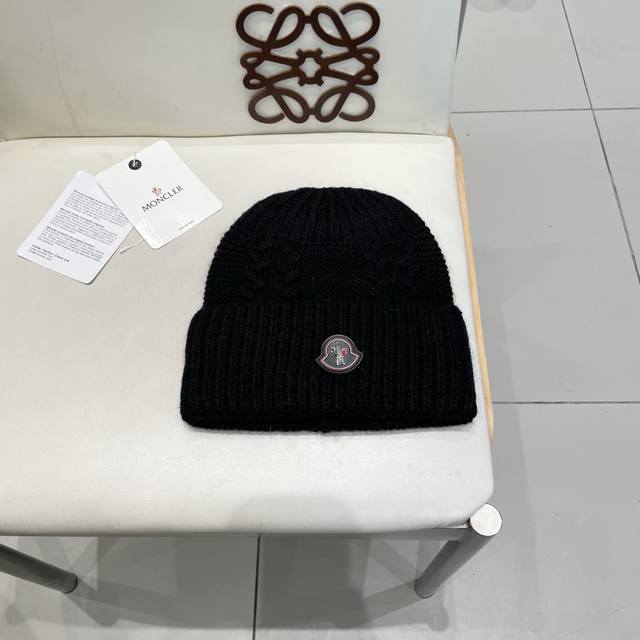 蒙口Moncler羊毛加兔毛针织帽子女士秋冬季毛球加厚款保暖护耳百搭韩毛线帽堆堆帽潮