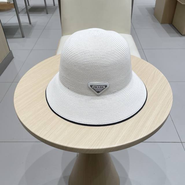 prada普拉达 草帽，名媛风盆帽，进口高级细草制作，高端定制，头围57Cm