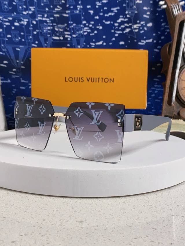 Louisvuittion路易威登 2025新款韩版时尚无框切边大框圆脸墨镜星空边网红防紫外线优雅方形太阳镜