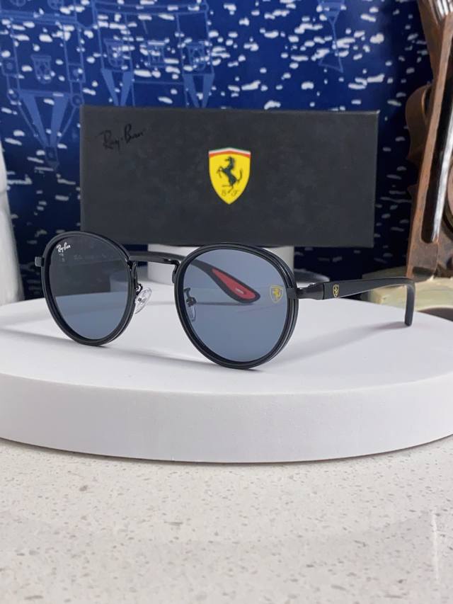 Rayban雷朋法拉利联名 2025新款欧美时尚圆框太阳镜男款朋克风Tr弹性 网红墨镜复古眼镜架 Rb06