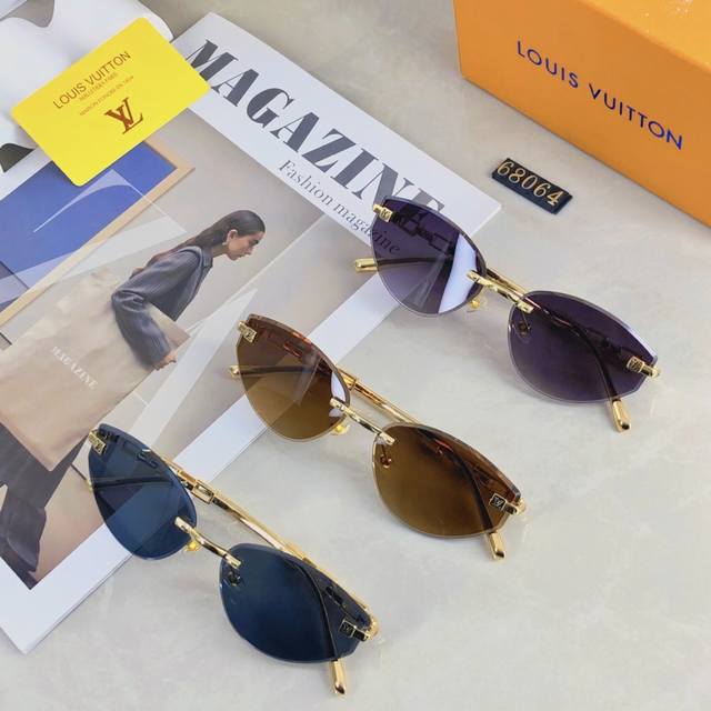 Louis Vuitton2025时尚个性前卫欧美设计猫眼无框防晒太阳眼镜酷墨镜