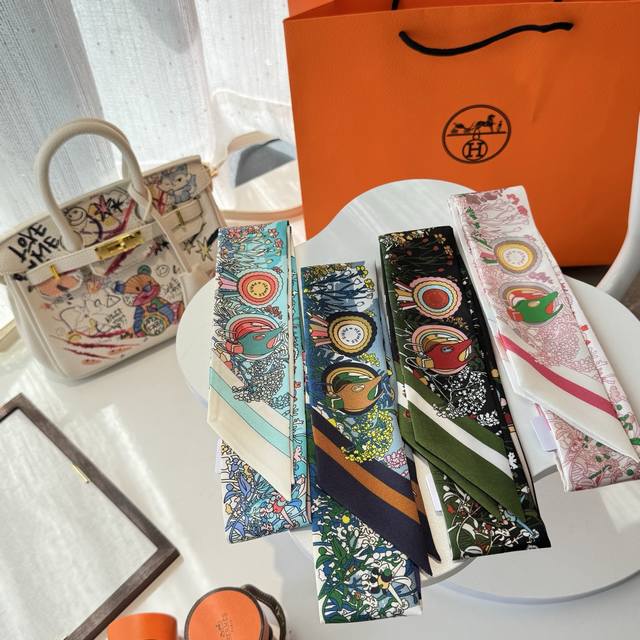 小马驿站 Twilly 爱马仕 Hermes 2025 100%桑蚕丝，18姆米斜纹真丝 86X5Cm 双面图案
