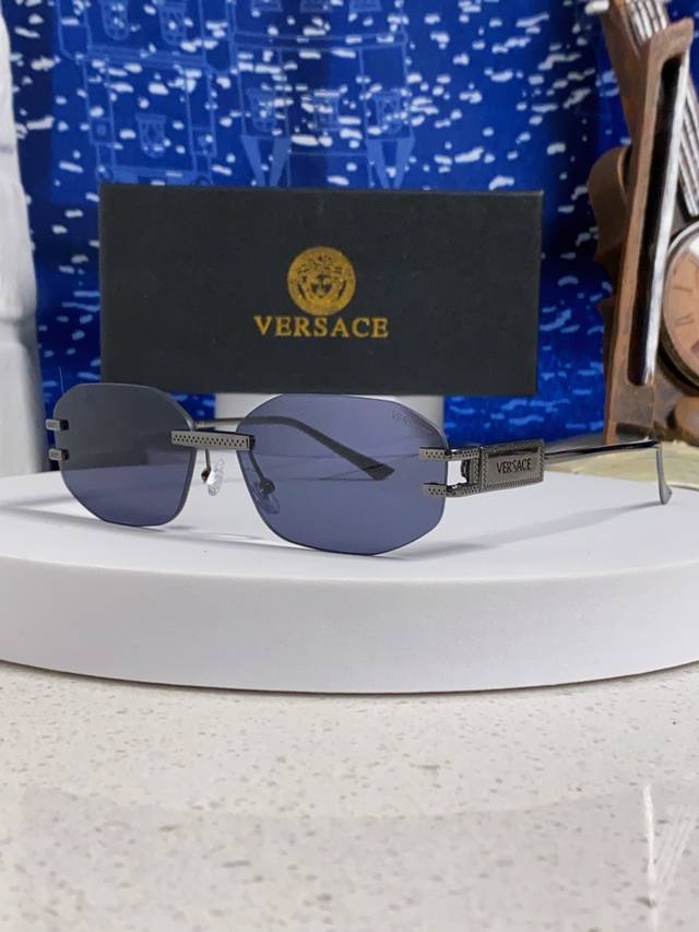 Versace范思哲 2025新款金属多边形无框太阳眼镜女士时尚个性遮阳墨镜男女通用 Ve2274