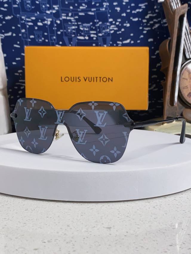 Louisvuitton路易威登 2025新款无框切边Lv字母款高级感满印花女太阳镜小红书抖音网红墨镜