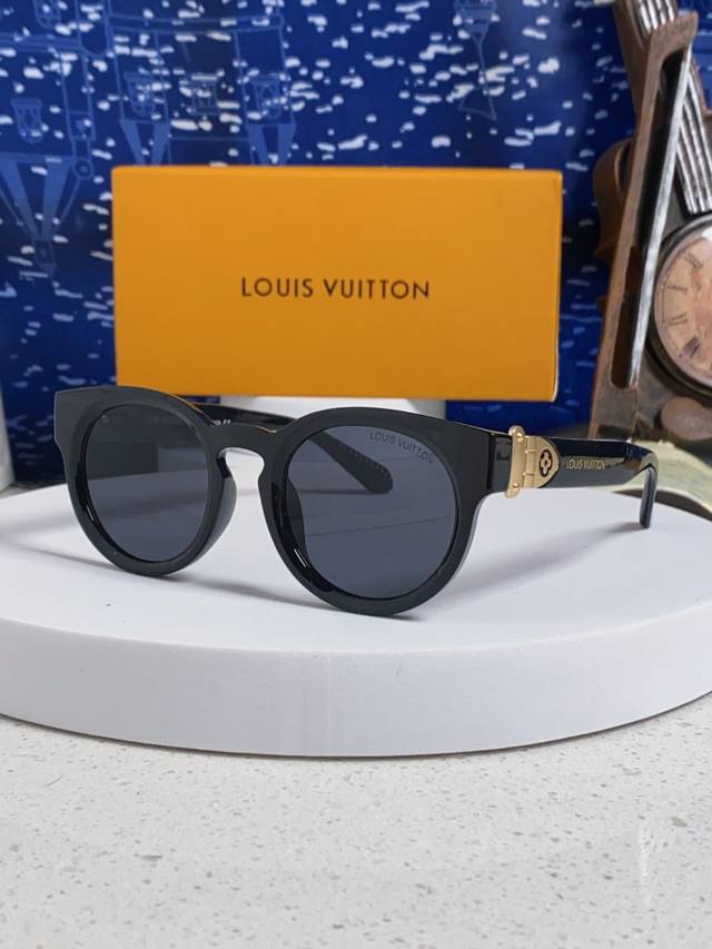Louisvuitton路易威登 2025新款圆框复古偏光太阳眼镜潮男女个性网红风墨镜女款高级感