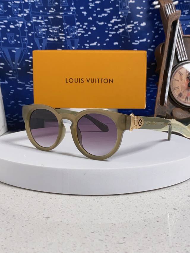 Louisvuitton路易威登 2025新款圆框复古偏光太阳眼镜潮男女个性网红风墨镜女款高级感