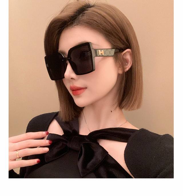 Herme*2025新款时尚方框太阳镜女小香风轻奢百搭高级感墨镜防紫外线