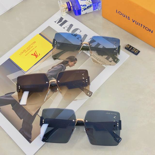 Louisvuitto*新款无框切边太阳镜女士大框墨镜欧美时尚遮阳走秀直播眼镜