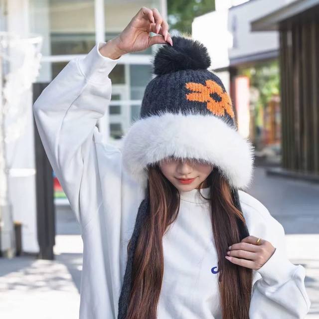 香奈儿Chanel 2025新款韩版花朵刺绣针织护耳帽女秋冬季加厚保暖毛线套头帽潮