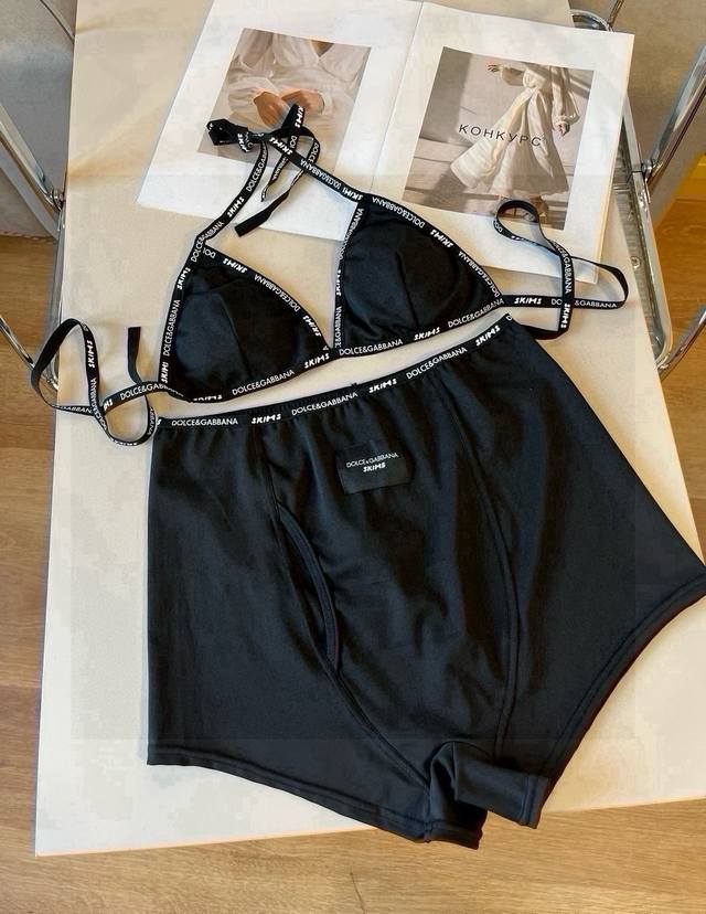 D&G杜嘉班纳新款织带比基尼分体泳衣套装 黑色白色ＳＭＬ