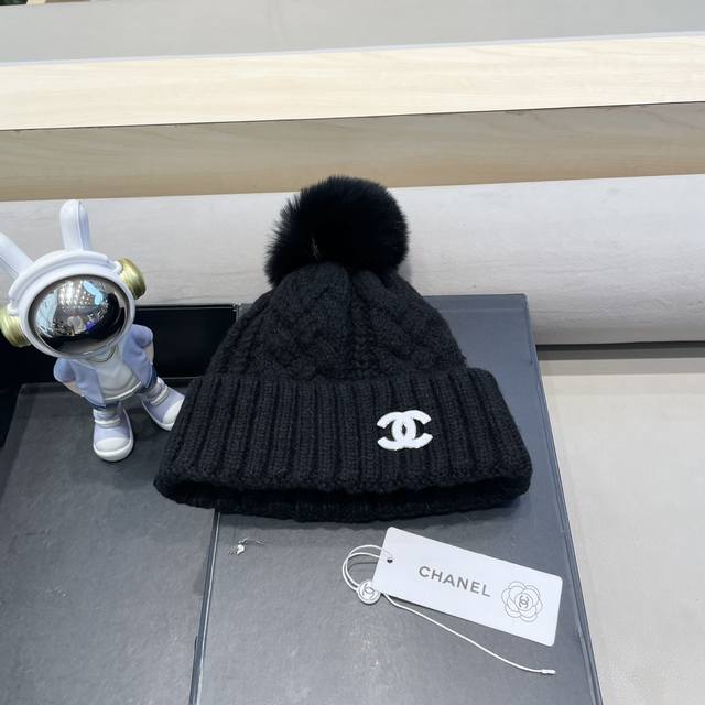 Chanel冬季粗毛线帽子女韩版时尚百搭青年加绒加厚中老年保暖针织帽