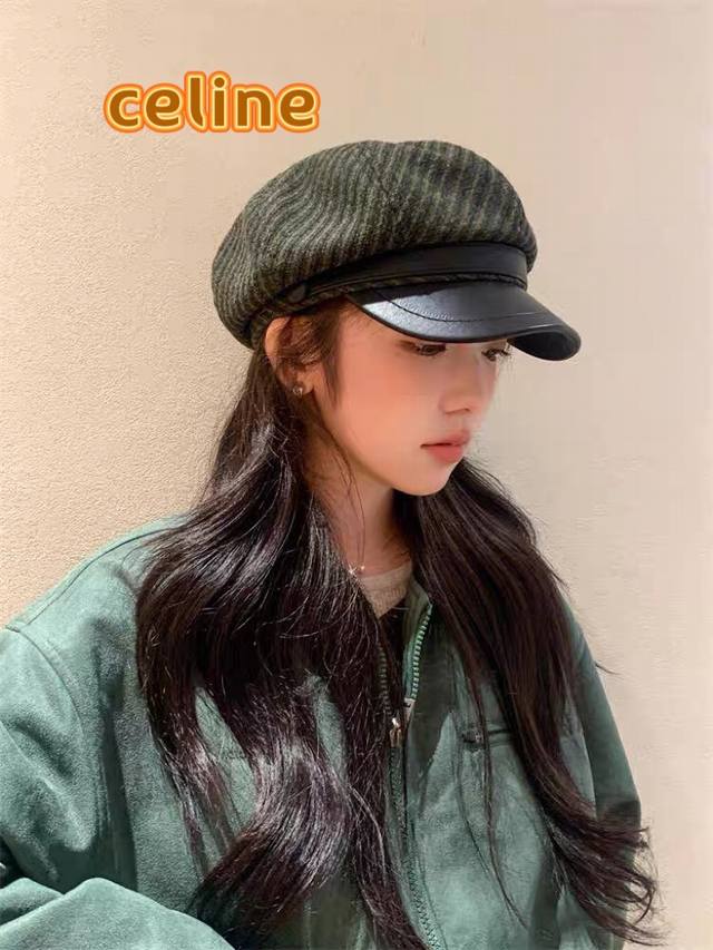 塞琳Celine日系优雅混色花呢皮沿八角帽加厚保暖画家帽时尚报童帽秋冬贝雷帽