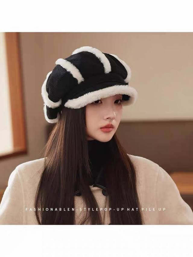 Chanel香奈儿秋冬季帽子女 年新款时尚毛绒贝雷帽休闲百搭鸭舌帽